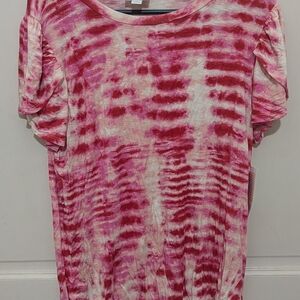 LuLaRoe "Olive" Pink and White Tie-Dye Top